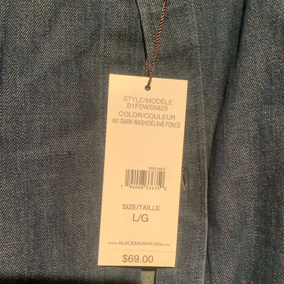 NWT Black Brown 1826 Dark Wash Denim Button Shirt - Picture 5 of 8